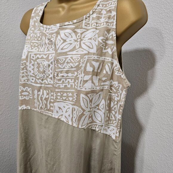 Cottage Coastal Grandma Modest Two Piece Tan White Jacket Tank Dress Womens Med - Picture 4 of 8